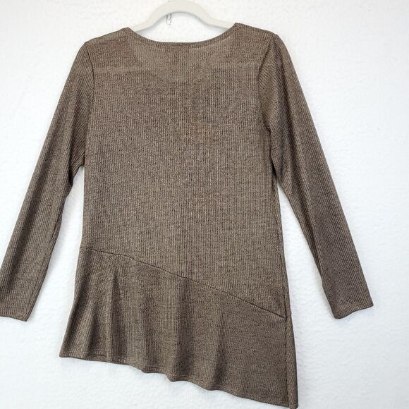 Alyx Asymmetrical Tunic Top Women S Stretchy Long Sleeves Semi Sheer Pewter - Picture 8 of 8